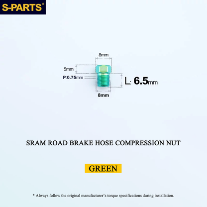Titanium Brake Hose Compression Nut for SRAM Road Hydraulic Disc Brakes - M8 × 6.5mm Hose Bolt