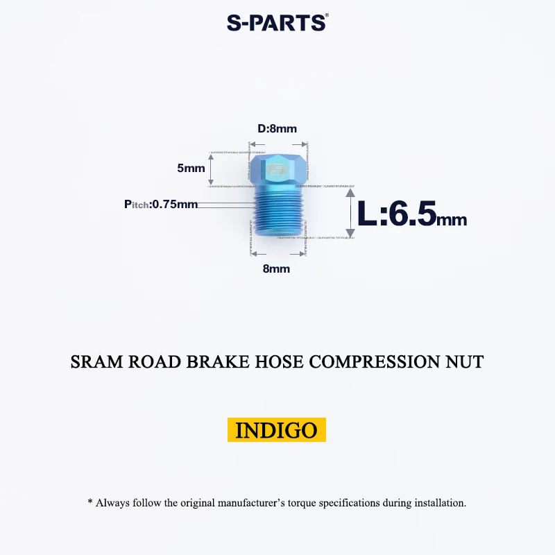 Titanium Brake Hose Compression Nut for SRAM Road Hydraulic Disc Brakes - M8 × 6.5mm Hose Bolt