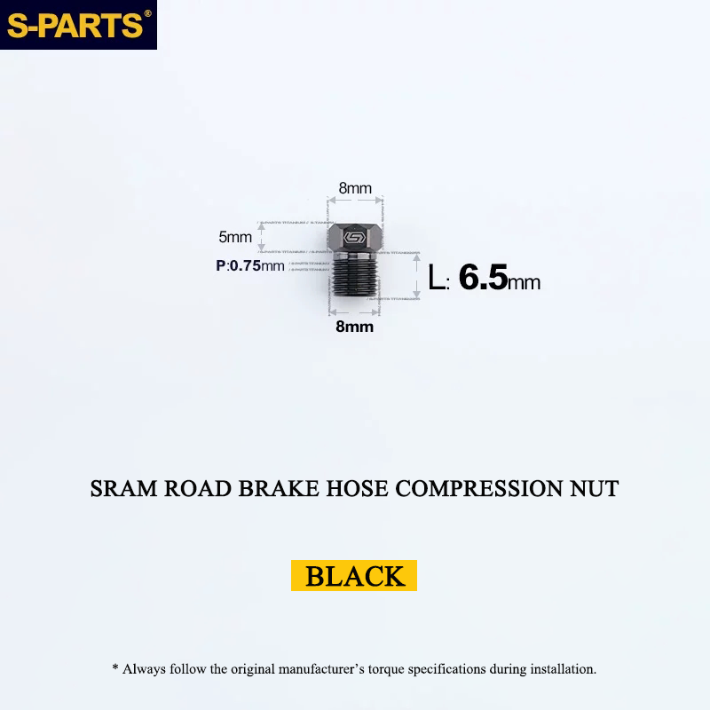 Titanium Brake Hose Compression Nut for SRAM Road Hydraulic Disc Brakes - M8 × 6.5mm Hose Bolt