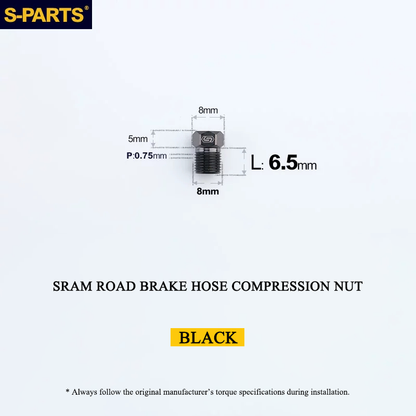 Titanium Brake Hose Compression Nut for SRAM Road Hydraulic Disc Brakes - M8 × 6.5mm Hose Bolt