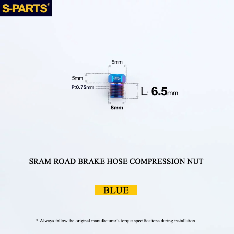 Titanium Brake Hose Compression Nut for SRAM Road Hydraulic Disc Brakes - M8 × 6.5mm Hose Bolt