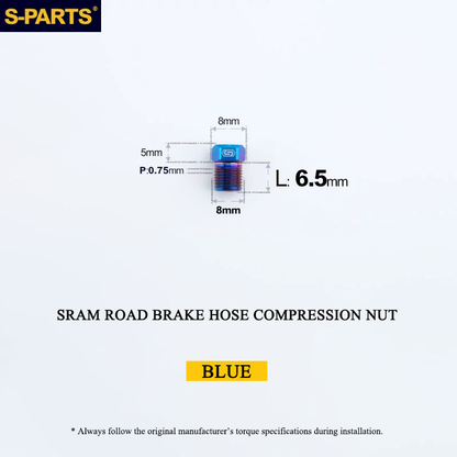 Titanium Brake Hose Compression Nut for SRAM Road Hydraulic Disc Brakes - M8 × 6.5mm Hose Bolt