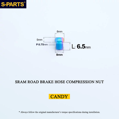 Titanium Brake Hose Compression Nut for SRAM Road Hydraulic Disc Brakes - M8 × 6.5mm Hose Bolt