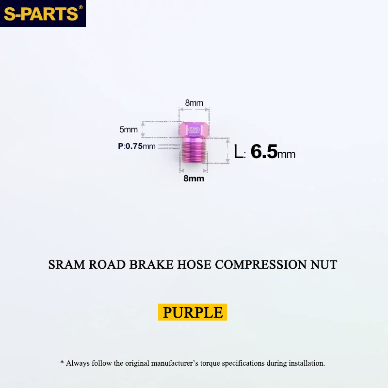 Titanium Brake Hose Compression Nut for SRAM Road Hydraulic Disc Brakes - M8 × 6.5mm Hose Bolt