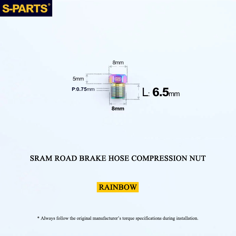 Titanium Brake Hose Compression Nut for SRAM Road Hydraulic Disc Brakes - M8 × 6.5mm Hose Bolt