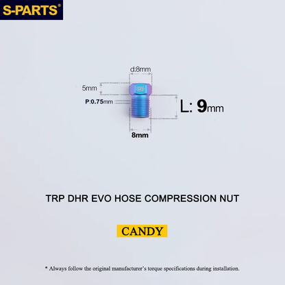 Titanium Brake Hose Compression Nut for TRP DHR EVO - M8x9mm Hydraulic Brake Lever Hose Bolt