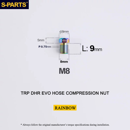 Titanium Brake Hose Compression Nut for TRP DHR EVO - M8x9mm Hydraulic Brake Lever Hose Bolt