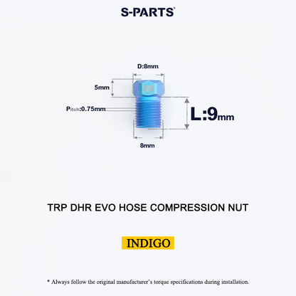 Titanium Brake Hose Compression Nut for TRP DHR EVO - M8x9mm Hydraulic Brake Lever Hose Bolt