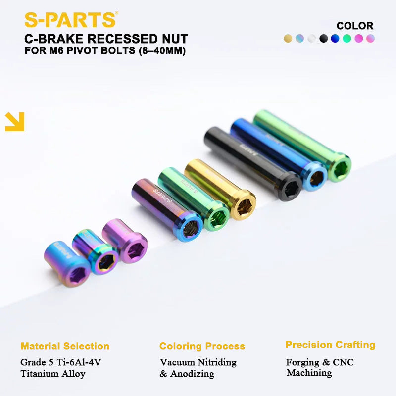 Titanium C-Brake Recessed Pivot Nut for M6 Brake Caliper Bolts (8-40mm)