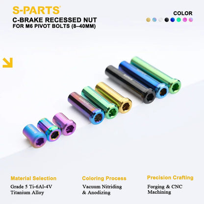 Titanium C-Brake Recessed Pivot Nut for M6 Brake Caliper Bolts (8-40mm)