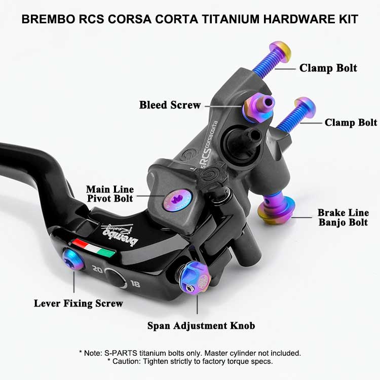 Titanium Hardware Upgrade Kit for Brembo RCS Corsa Corta Master Cylinder – 8PCS Brake Components