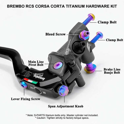 Titanium Hardware Upgrade Kit for Brembo RCS Corsa Corta Master Cylinder – 8PCS Brake Components