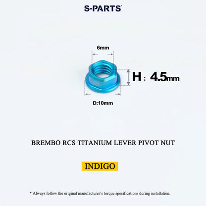 Titanium Lever Pivot Nut for Brembo RCS / RCS Corsa Corta Master Cylinder – M6 × 4.5mm