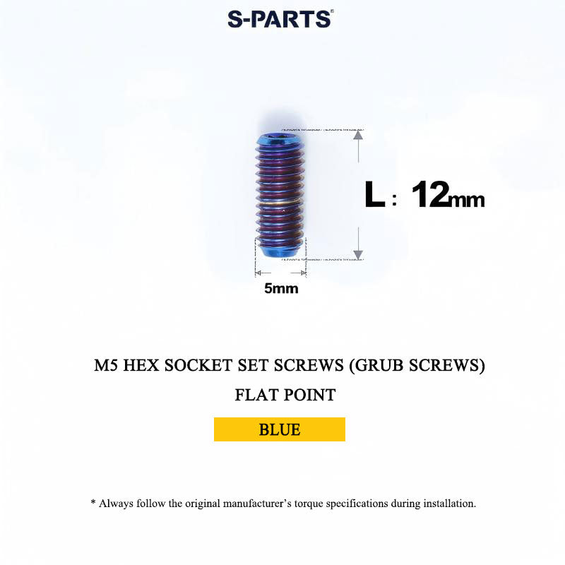 Titanium M5 Hex Socket Set Screws (Grub Screws), Flat Point | Grade 5, M5x12 / M5x16