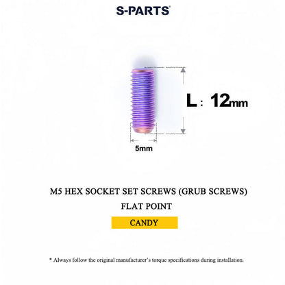 Titanium M5 Hex Socket Set Screws (Grub Screws), Flat Point | Grade 5, M5x12 / M5x16