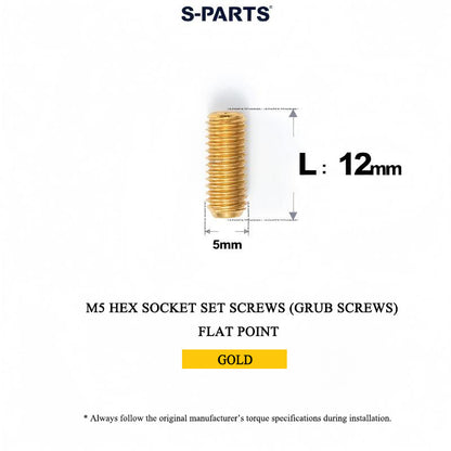 Titanium M5 Hex Socket Set Screws (Grub Screws), Flat Point | Grade 5, M5x12 / M5x16