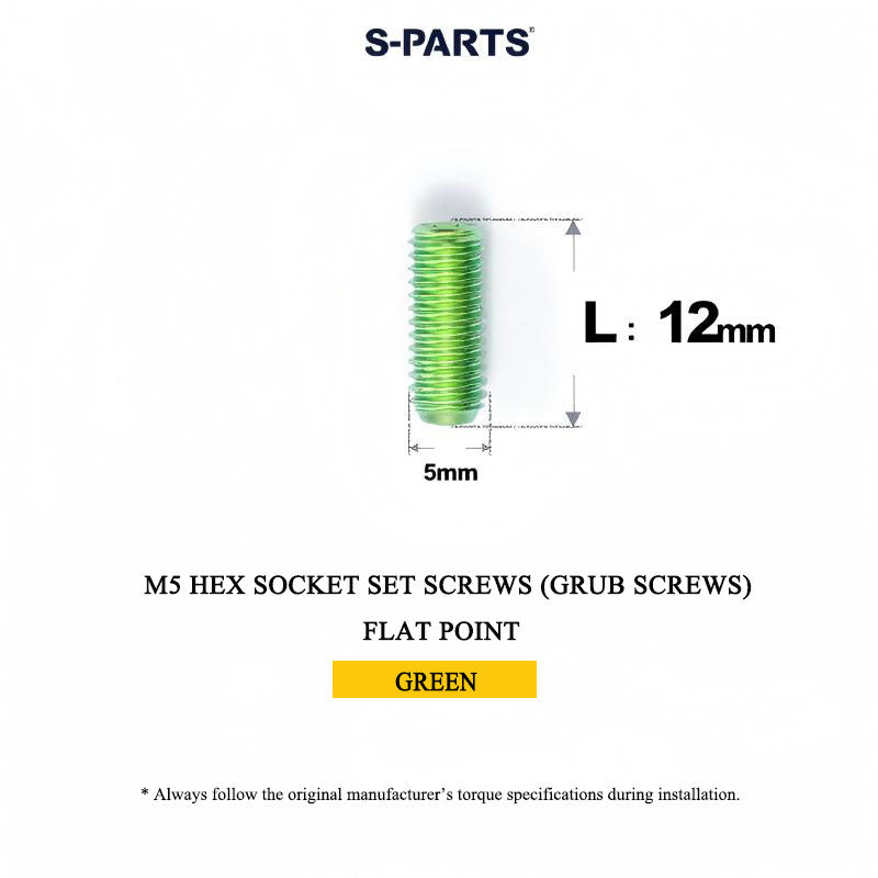 Titanium M5 Hex Socket Set Screws (Grub Screws), Flat Point | Grade 5, M5x12 / M5x16