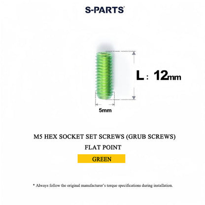 Titanium M5 Hex Socket Set Screws (Grub Screws), Flat Point | Grade 5, M5x12 / M5x16