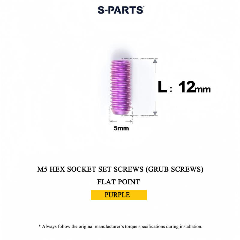 Titanium M5 Hex Socket Set Screws (Grub Screws), Flat Point | Grade 5, M5x12 / M5x16