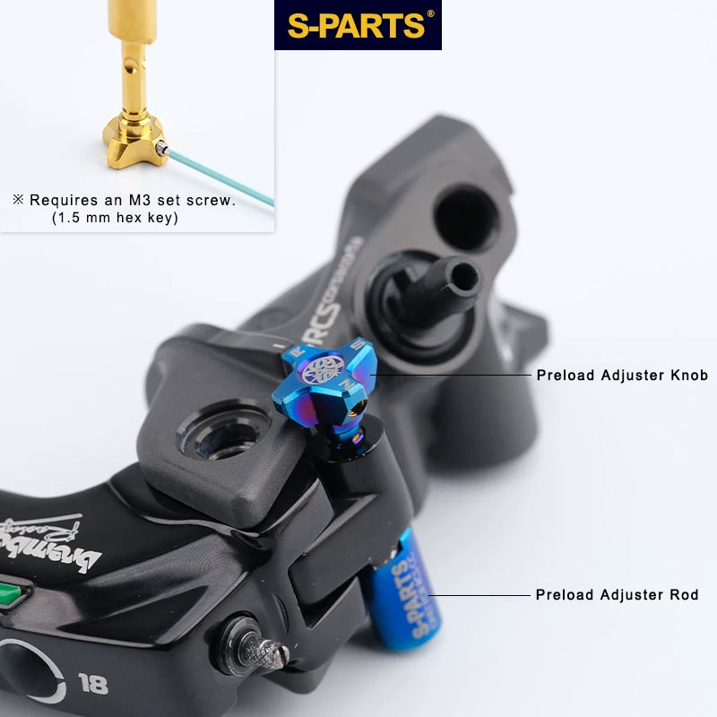 Titanium Preload Adjuster Rod & Knob Set for Brembo RCS CC Master Cylinder