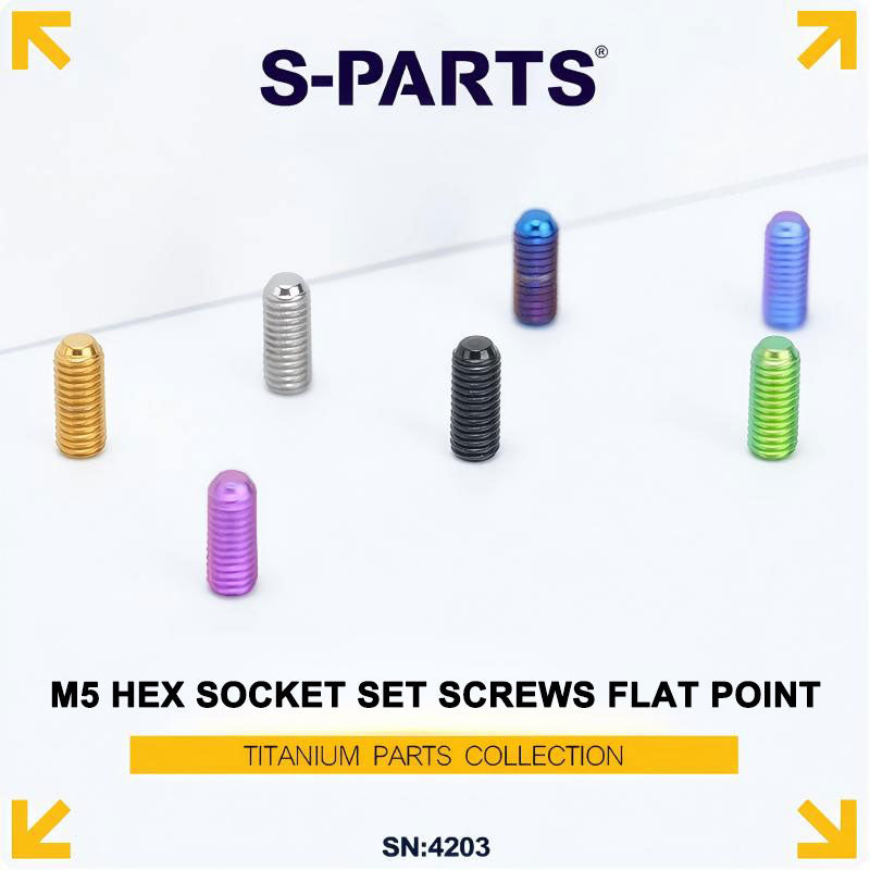 Titanium M5 Hex Socket Set Screws (Grub Screws), Flat Point | Grade 5, M5x12 / M5x16