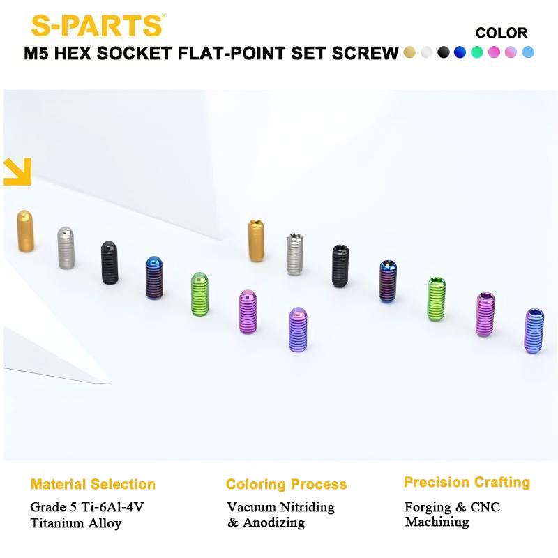 Titanium M5 Hex Socket Set Screws (Grub Screws), Flat Point | Grade 5, M5x12 / M5x16