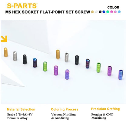 Titanium M5 Hex Socket Set Screws (Grub Screws), Flat Point | Grade 5, M5x12 / M5x16