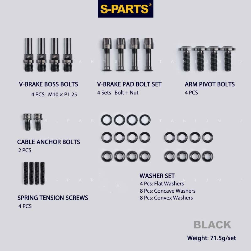 Titanium V-Brake Hardware Upgrade Kit for MTB | Grade 5 Ti Bolts & Washers