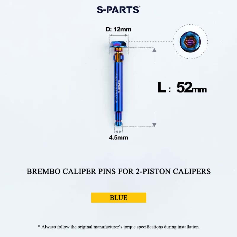 Brembo Grade 5 Titanium Brake Caliper Pins for 4-Piston and 2-Piston Calipers, 56 mm