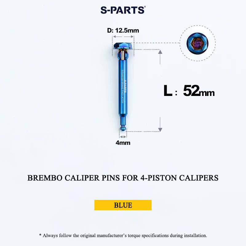 Brembo Grade 5 Titanium Brake Caliper Pins for 4-Piston and 2-Piston Calipers, 56 mm
