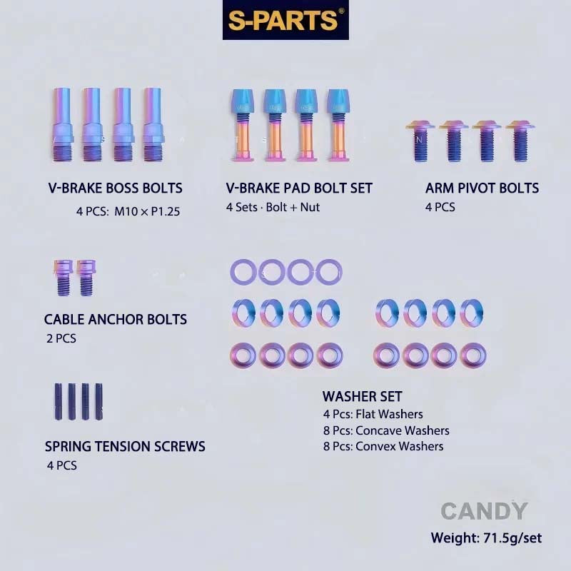 Titanium V-Brake Hardware Upgrade Kit for MTB | Grade 5 Ti Bolts & Washers
