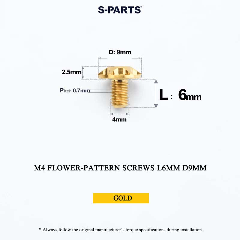 M4 Flower-Pattern Titanium Screws, 9mm CNC-Machined Head, T20 Torx