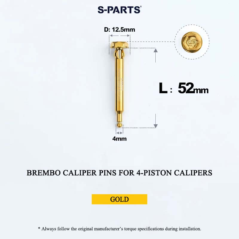 Brembo Grade 5 Titanium Brake Caliper Pins for 4-Piston and 2-Piston Calipers, 56 mm