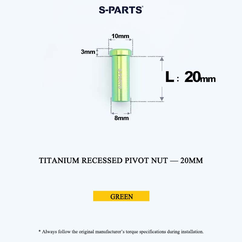 Titanium C-Brake Recessed Pivot Nut for M6 Brake Caliper Bolts (8-40mm)