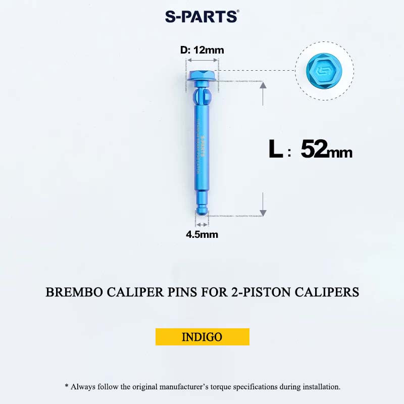 Brembo Grade 5 Titanium Brake Caliper Pins for 4-Piston and 2-Piston Calipers, 56 mm