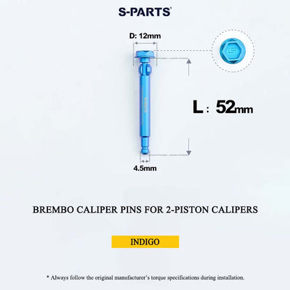 Brembo Grade 5 Titanium Brake Caliper Pins for 4-Piston and 2-Piston Calipers, 56 mm