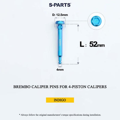 Brembo Grade 5 Titanium Brake Caliper Pins for 4-Piston and 2-Piston Calipers, 56 mm