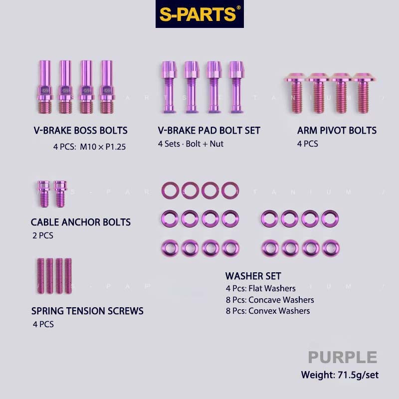 Titanium V-Brake Hardware Upgrade Kit for MTB | Grade 5 Ti Bolts & Washers