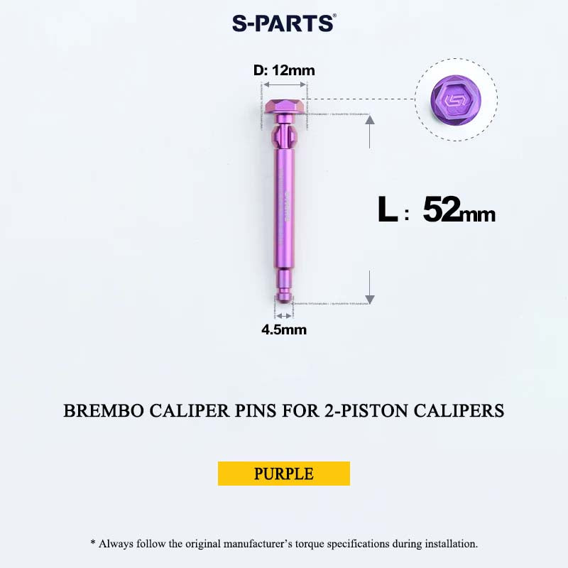 Brembo Grade 5 Titanium Brake Caliper Pins for 4-Piston and 2-Piston Calipers, 56 mm