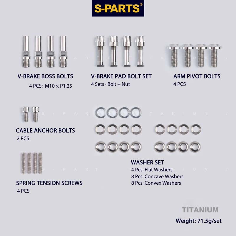 Titanium V-Brake Hardware Upgrade Kit for MTB | Grade 5 Ti Bolts & Washers