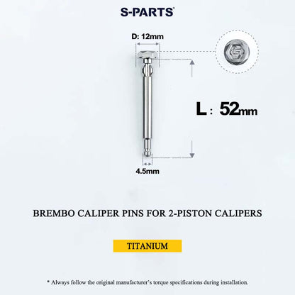 Brembo Grade 5 Titanium Brake Caliper Pins for 4-Piston and 2-Piston Calipers, 56 mm