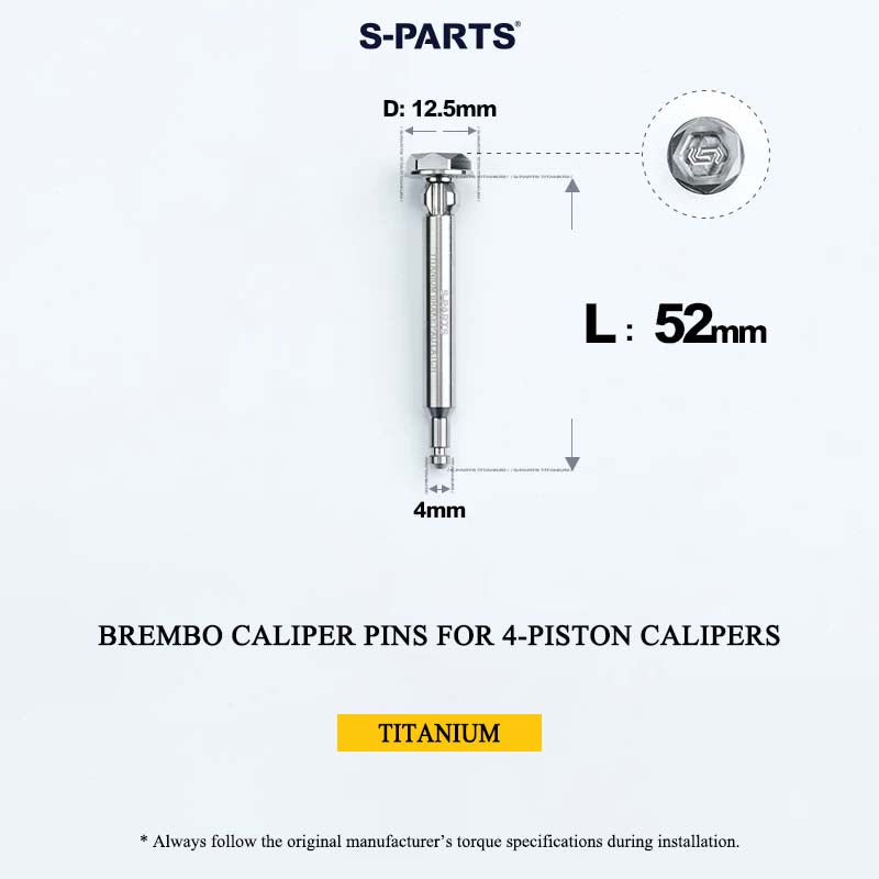 Brembo Grade 5 Titanium Brake Caliper Pins for 4-Piston and 2-Piston Calipers, 56 mm