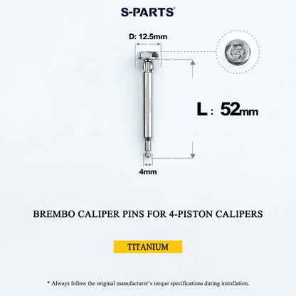 Brembo Grade 5 Titanium Brake Caliper Pins for 4-Piston and 2-Piston Calipers, 56 mm
