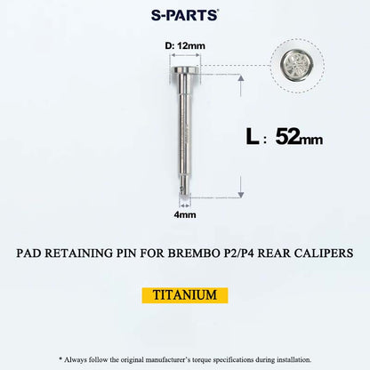 Grade 5 Titanium Brake Caliper Pad Retaining Pin for Brembo 2-Piston & 4-Piston Rear / Lower Calipers – 55mm